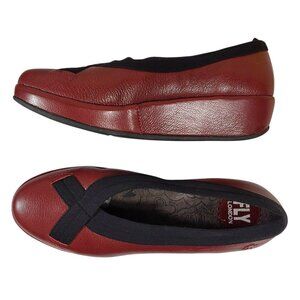 NIB Fly London Bobi Wedge Red Leather Slip-on Comfort Ballet Shoe - 39 (8)